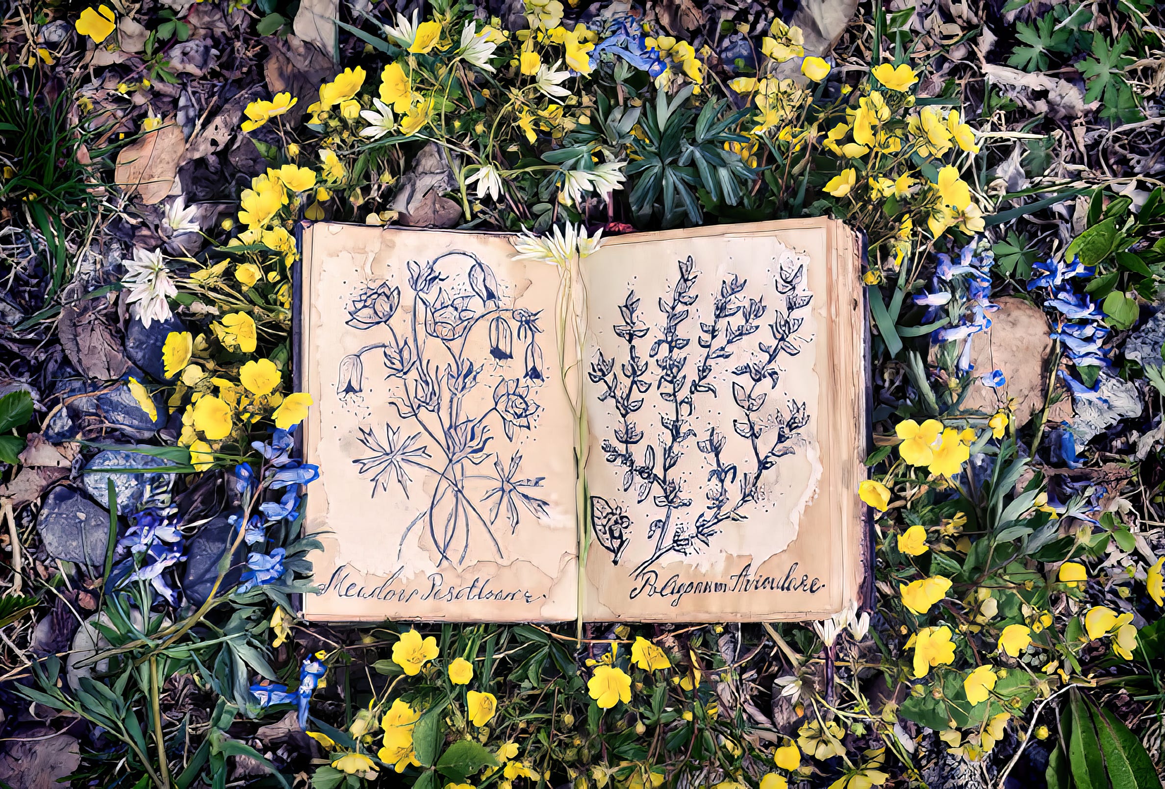 Kräuterbuch in Blumenwiese